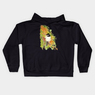 Watercolor Autumn Chickadee Bird Kids Hoodie